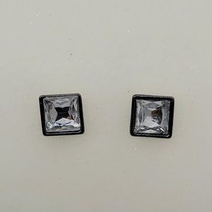 Earrings White Rhinestone Square E_OT0002.